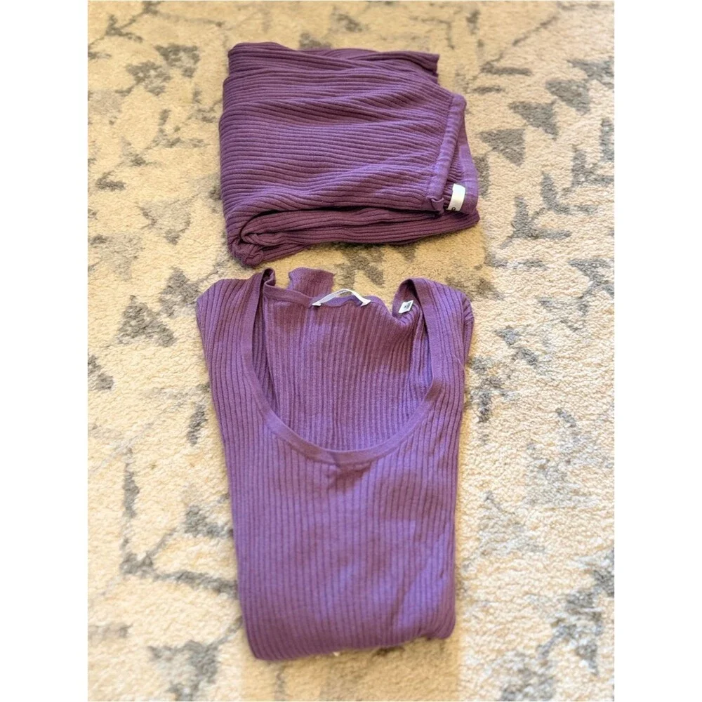 Alo Sweater Knit Mid-Rise Unwind Wide Leg Pant and Top